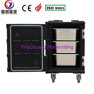 comprar YINGCHUANG OEM 90L preto grande rodado rotomoldado grande caixa isolada, espuma espessa de PU quente e frio segurando GN Pan armário de transporte de alimentos para cantina de catering de cozinha central Fabricação em linha