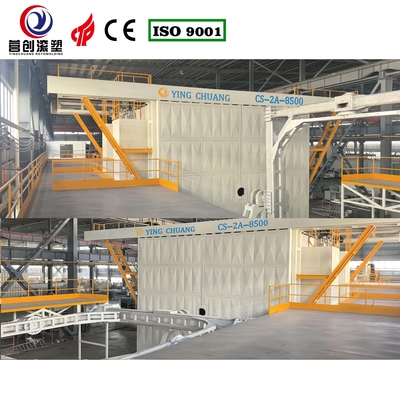 Máquina de rotomoldagem Yingchuang Roto CS-2A-8500 Shuttle para O-arms, utilizada para produtos de rotomoldagem em larga escala