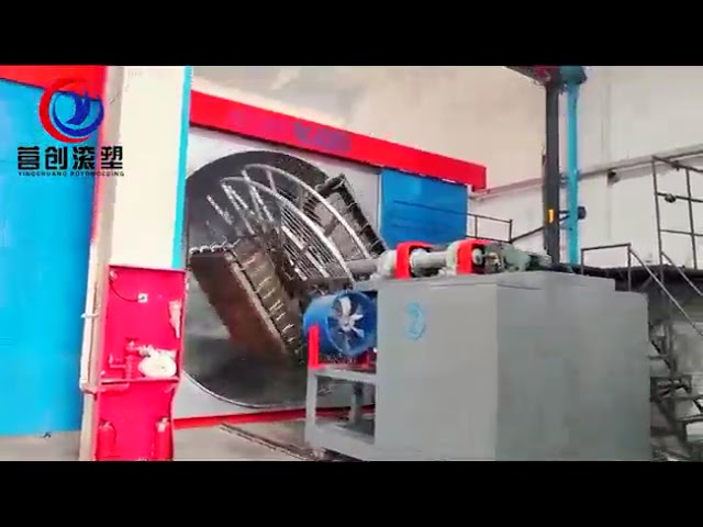 Máquina de rotomoldagem inteligente multiestações YINGCHUANG PLC, equipamento de moldagem rotativa biaxial totalmente automático para tanques de água LLDPE e resfriamento